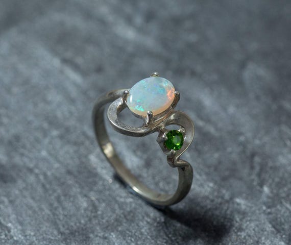 Opal Ring, Natural Opal Ring, Real Opal Ring, Unique Ring, Vintage Ring, October Birthstone, Asymmetric Ring, Fire Opal, Solid Silver Ring