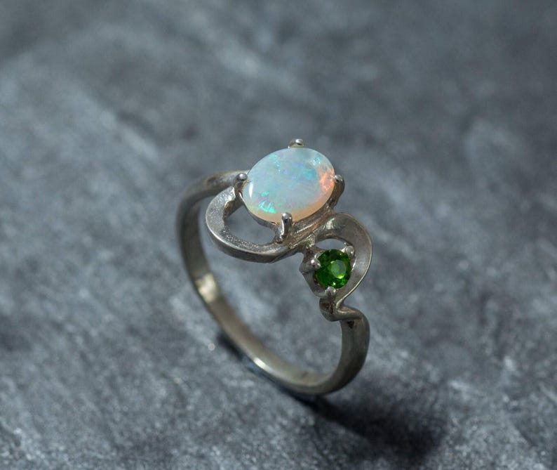 Opal Ring, Natural Opal Ring, Real Opal Ring, Unique Ring, Vintage Ring, October Birthstone, Asymmetric Ring, Fire Opal, Solid Silver Ring image 1