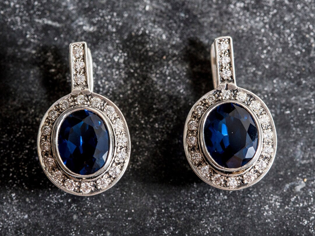Suplight Orecchini Pendente Donna Zaffiro Blu Argento 925, Orecchini Zaffiro, Orecchini con Zaffiro Settembre con Pietre Cuore