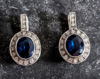 Blue Sapphire Earrings, Sapphire Earrings, Created Sapphire, Royal Blue Earrings, Something Blue Earrings, Vintage Earrings, Silver Earrings