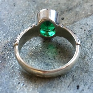 Tribal Ring, Emerald Ring, Created Emerald, Green Vintage Ring, Green Diamond Ring, Sparkly Ring, Green Emerald Ring, Sterling Silver Ring image 8