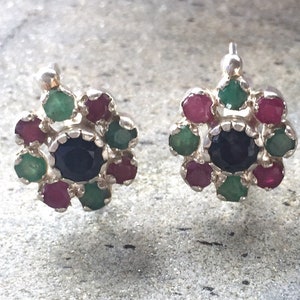 Sapphire Earrings, Emerald Earrings, Ruby Earrings, Natural Sapphire, Natural Emerald, Natural Ruby, Flower Earrings, Solid Silver Earrings image 7