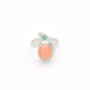 Pink Coral, Coral Ring, Natural Coral, Emerald Ring, Natural Emerald, Natural Stone, Vintage Coral Ring, Solid Silver Ring, Vintage Rings image 8