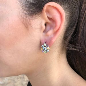 Vintage Diamond Earrings, Diamond Flower Earrings, CZ Diamonds, 2 Carats Diamonds, Antique Earrings, Solid Silver, Pure Silver