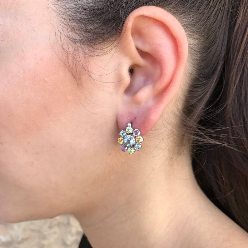 Vintage Diamond Earrings, Diamond Flower Earrings, CZ Diamonds, 2 Carats Diamonds, Antique Earrings, Solid Silver, Pure Silver