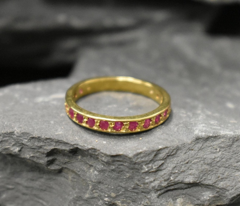Anillo de oro con rubí, anillo de rubí, rubí natural, anillo de eternidad completo, anillo de eternidad de oro, anillo vintage de oro, alianza de rubí auténtico, alianza de rubí, anillo de plata imagen 3