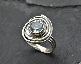 Blue Topaz Ring, Swirl Topaz Ring, Spiral Silver Ring, December Birthstone Ring, Natural Blue Topaz, Statement Silver Ring, Adina Stone