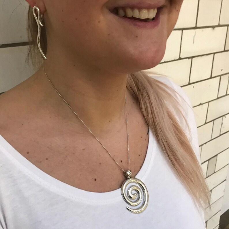 Swirl Pendant, Spiral Pendant, Solid Silver Pendant, Artistic Pendant, Statement Pendant, Round Pendant, Large Pendant, Twirl Pendant image 7