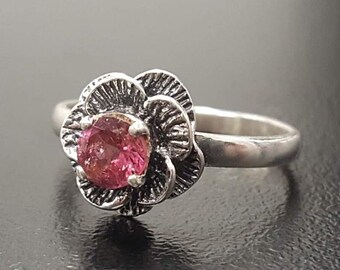 Rosa Turmalin Ring, Turmalin Ring, Natürlicher Turmalin, Rosa Blumen Ring, Oktober Ring, Vintage Blumen Ring, 925 Silber Ring, Turmalin