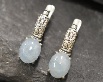 Aquamarin Ohrringe, Natürlicher Aquamarin, Tribal Ohrringe, März Geburtsstein, Hellblaue Ohrringe, Lange Silber Ohrringe, Massiv Silber Ohrringe