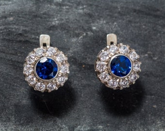 Victorian Earrings, Sapphire Earrings, Created Sapphire, Royal Blue Earrings, Victorian Design, Silver Earrings, Blue Earrings, Sapphire,