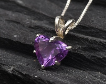 Amethyst Heart Pendant, Natural Amethyst, February Birthstone, Love Pendant, Amethyst Pendant, Heart Necklace, Amethyst Necklace, 925 Silver