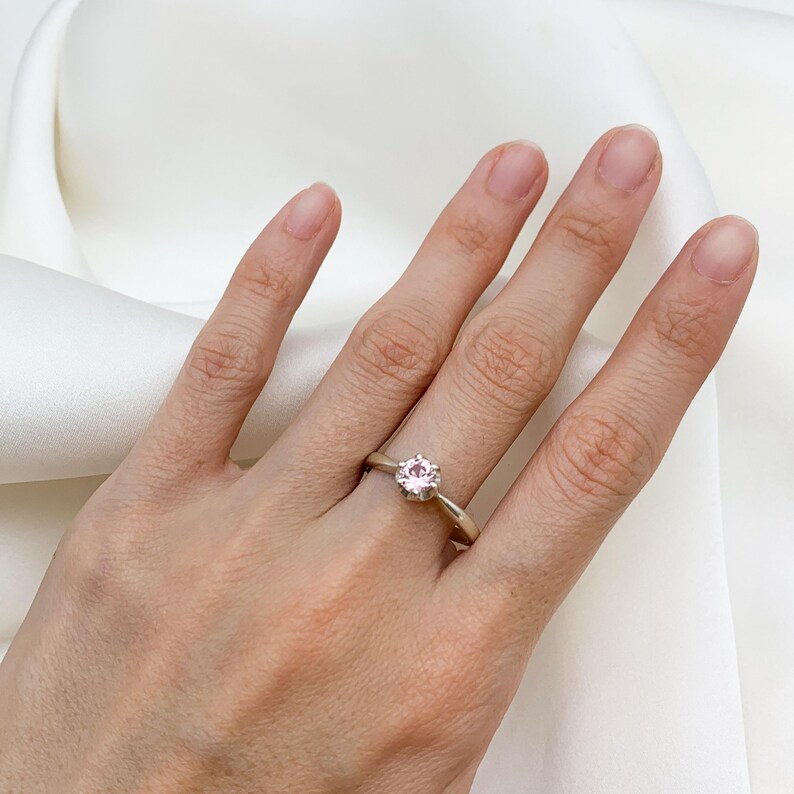 Unique Stone Ring, Morganite Ring, Created Morganite, Pink Promise Ring, Pink Vintage Ring, 925 Silver Ring, Pink Morganite Ring, Morganite image 7