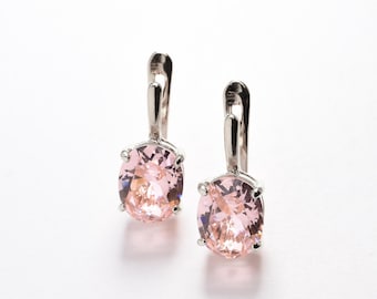 Morganite Earrings, Created Morganite, Vintage Earrings, Cotton Candy Earrings, Pink Diamond Earrings, Unique Earrings, Solid Silver Studs