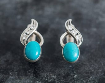 Pendientes de turquesa, turquesa natural, pendientes vintage, turquesa de Arizona, 2 quilates, turquesa auténtica, turquesa Sleeping Beauty, turquesa