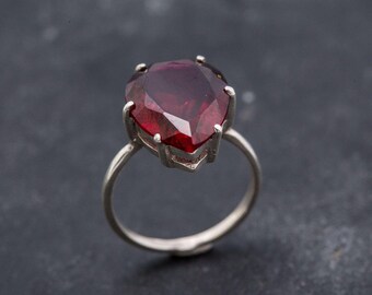 Ruby Ring, Created Ruby, Teardrop Ring, Red Diamond, Red Ring, Statement Ring, Red Ruby, Teardrop Ruby Ring, Solid Silver Ring, Ruby