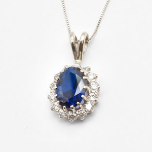 Blue Sapphire Pendant, Princess Di Pendant, Created Sapphire, Sapphire Pendant, Blue Diamond Pendant,  Solid Silver Pendant, Sapphire