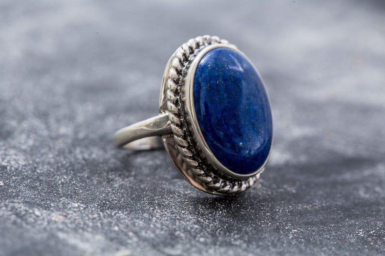 Large Lapis Ring, Lapis Lazuli Ring, Natural Lapis Lazuli, Blue Ring, Victorian Ring, Solid Silver Ring, December Birthstone, Lapis Lazuli image 9
