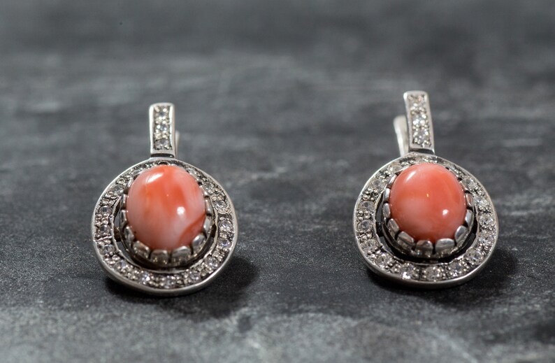 Angel Skin Coral March Birthstone Coral Earrings Silver Earrings Vintage Earrings Natural Coral Earrings Pink Coral Earrings Coral