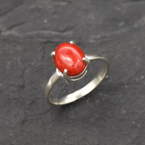 Red Coral Ring, Natural Coral, Solitaire Ring, Promise Ring, Simple Ring, Red Oval Ring, 3 Carat Ring, Proposal Ring, Solid Silver Ring image 7