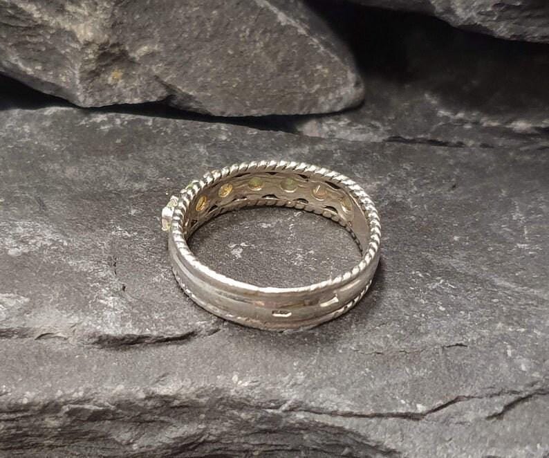 Anillo de ópalo, ópalo natural, anillo de eternidad de ópalo, anillo de ópalo, anillo de media eternidad, piedra de nacimiento de octubre, anillo vintage, anillo de plata maciza, ópalo imagen 10