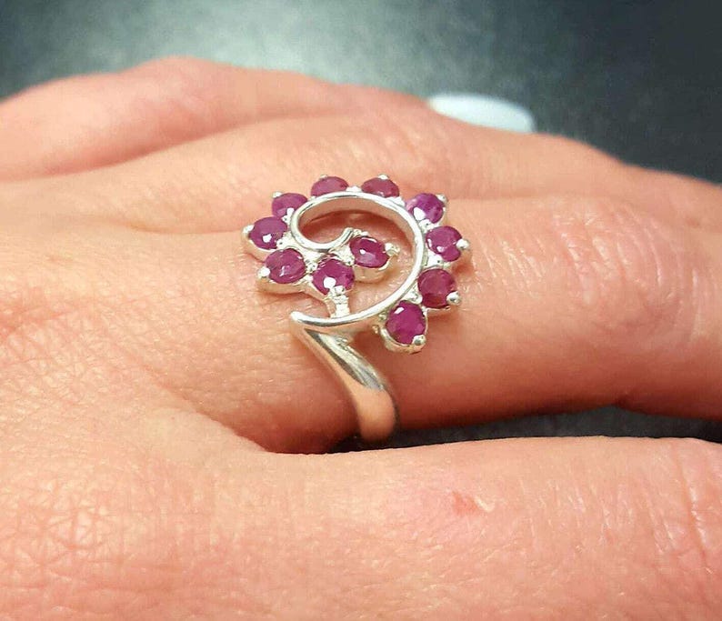 Real Ruby Ring, Ruby Ring, Natural Ruby Ring, July Birthstone, Silver Swirl Ring, Red Vintage Ring, Swirl Ring, Solid Silver Ring, Red Ring image 2