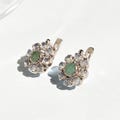 Emerald Earrings, Opal Earrings, Natural Emerald, Natural Opal, October Birthstone, Flower Earrings, Vintage Opal Studs, Floral Earrings