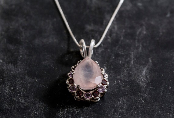 Rose Quartz Pendant, Natural Rose Quartz, Garnet Pendant
