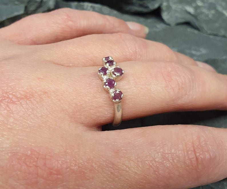 Natural Ruby Ring, Ruby Ring, Vintage Rings, July Birthstone, 6 Stone Ring, Solid Silver, July Ring, Red Ruby, Statement Ring, Real Ruby image 2