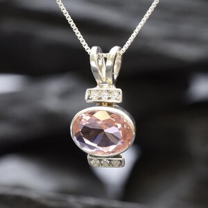 Morganite Pendant, Created Morganite, Pink Oval Necklace, Antique Pendant, Valentine Gift for Her, Gift for Wife, Pink Pendant, Solid Silver image 3