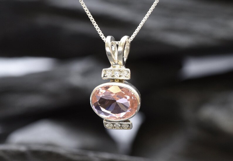 Morganite Pendant, Created Morganite, Pink Oval Necklace, Antique Pendant, Valentine Gift for Her, Gift for Wife, Pink Pendant, Solid Silver image 3