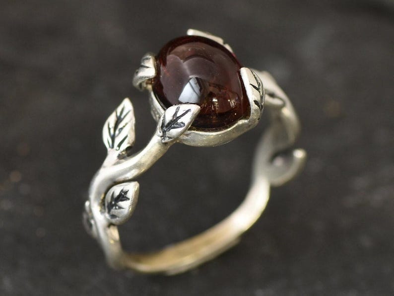 Garnet Ring, Natural Garnet, January Birthstone, Flower Ring, Vintage Ring, Red Ring, Dainty Ring, Silver Ring, 925 Solid Silver, Garnet image 1