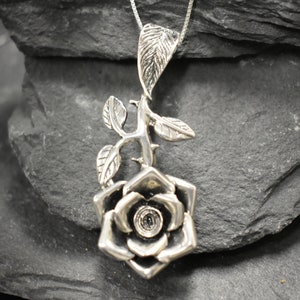 Rose Pendant, Silver Rose Pendant, Solid Silver Pendant, Silver Flower Pendant, Rose Flower Pendant, Statement Pendant, Floral Pendant
