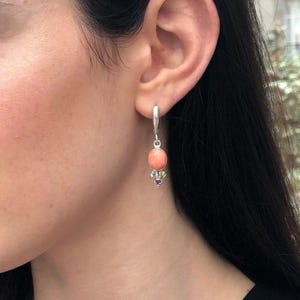 Coral Earrings, Angel Skin Coral, Vintage Earrings, Dangling Earrings, Dainty Earrings, Long Earrings, Orange Earrings, 925 Silver Earrings