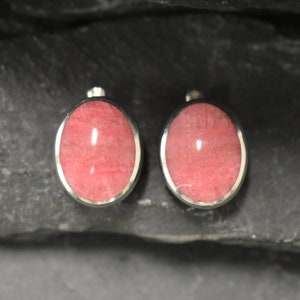 Rhodochrosite Earrings, Natural Rhodochrosite, Large Pink Earrings, Large Oval Studs, Retro Earrings, Statement Studs, 925 Silver Earrings