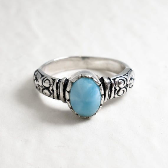 Larimar Ring, Natural Larimar, March Birthstone, Tribal Ring