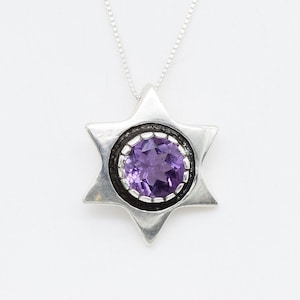 Star Pendant, Amethyst Pendant, Natural Amethyst, February Birthstone, Star of David Pendant, Vintage Star Pendant, Solid Silver Pendant
