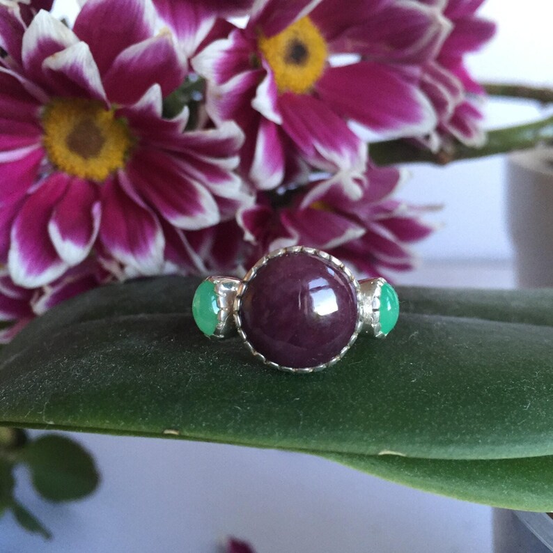 Ruby Ring, Natural Ruby Ring, Natural Chrysoprase, Red Bohemian Ring, July Ring, Red Statement Ring, July Birthstone, Solid Silver Ring image 7
