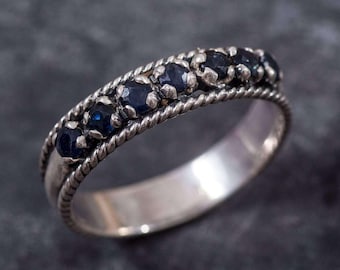 Sapphire Band, Natural Sapphire, Half Eternity Ring, September Birthstone, Vintage Band, Sapphire Ring, September Band, Sapphire, Silver
