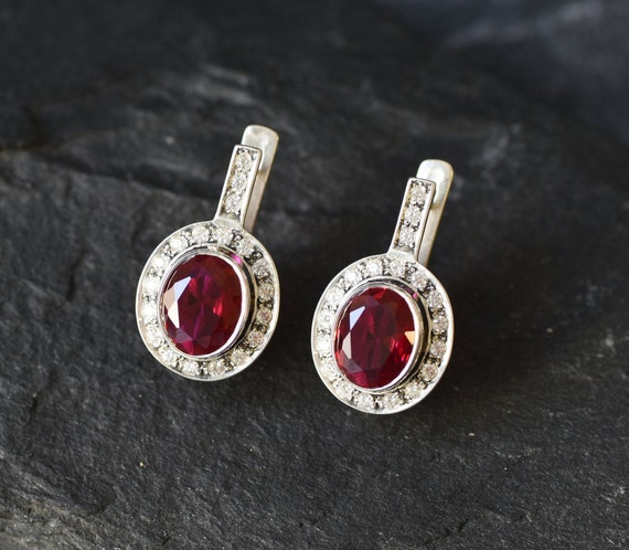 Vintage Ruby and Diamond Clip Back Earrings in 14kyg | Kranich's Inc