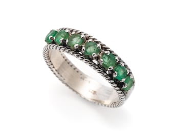 Emerald Band, Natural Emerald, Vintage Band, Emerald Ring, Vintage Rings, May Birthstone, Half Eternity Ring, Solid Silver Ring, Emerald