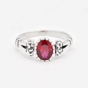 Vintage Ruby Ring, Red Ruby Ring, Created Ruby Ring, Tribal Ring, Ruby Solitaire Ring, Oval Ruby Ring, July Birthstone Ring, Adina Stone