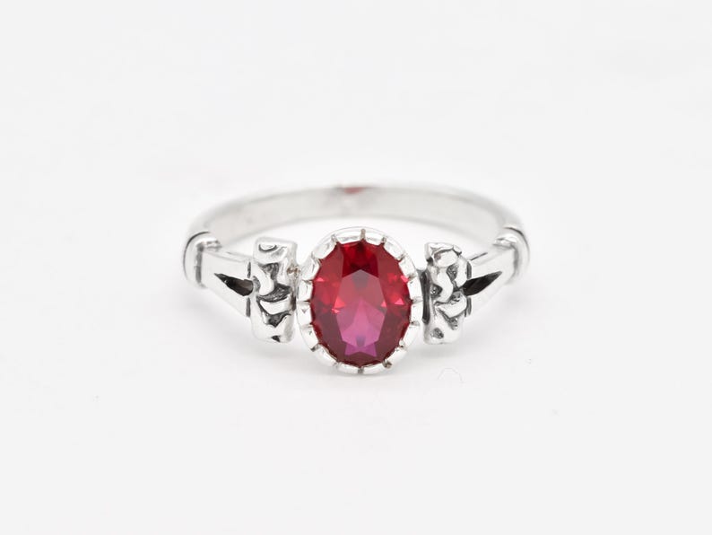 Vintage Ruby Ring, Red Ruby Ring, Created Ruby Ring, Tribal Ring, Ruby Solitaire Ring, Oval Ruby Ring, July Birthstone Ring, Adina Stone