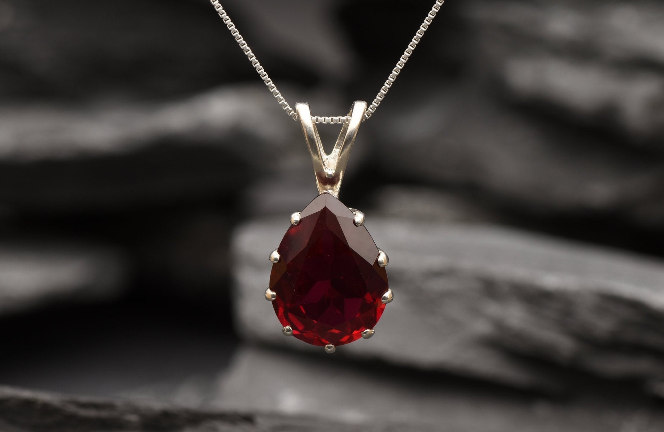 Teardrop Necklace Created Ruby Red Ruby Pendant Ruby - Etsy