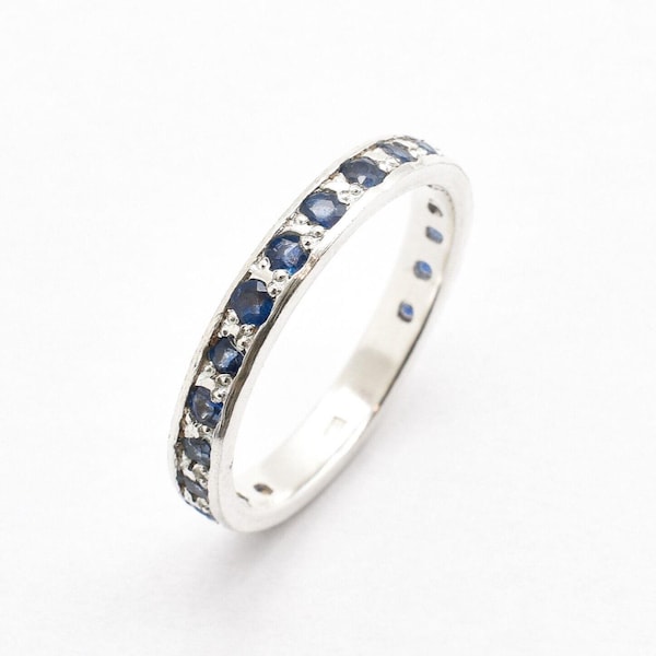 Saphir Band, natürlicher Saphir Eternity Ring, September Geburtsstein, Vintage Band, Saphir Ring, September Band, Saphir, Silber