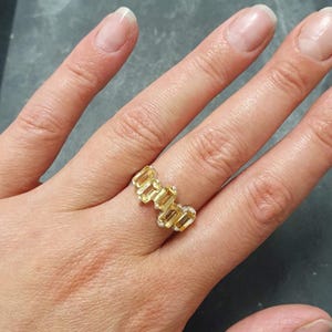 Emerald Cut Ring, Natural Citrine, Baguette Band, Half Eternity Band, November Birthstone, Asymmetric Ring, Yellow Ring, Solid Silver Ring image 9