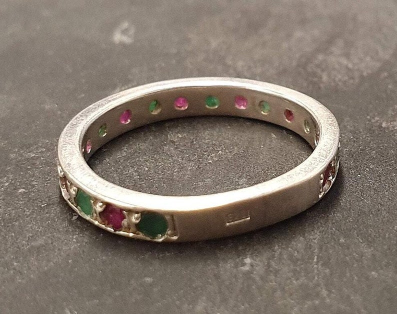 Eternity Ring, Ruby Band, Emerald Band, Birthstone Ring, Stackable Ring, Vintage Eternity Ring, Multistone Ring, Eternity Band, Silver Ring image 10