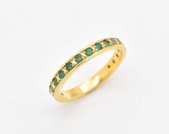 Gold Emerald Band, Emerald Ring, Natural Emerald, May Birthstone, Full Eternity Ring, Vinatage Ring, Gold Eternity Ring, Solid Silver Ring
