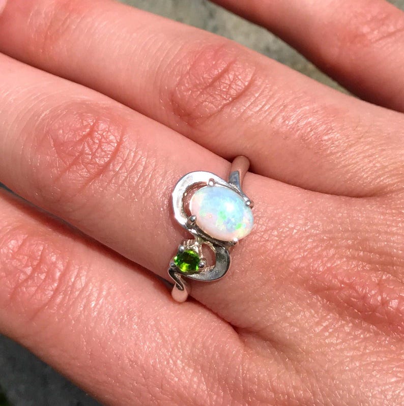 Opal Ring, Natural Opal Ring, Real Opal Ring, Unique Ring, Vintage Ring, October Birthstone, Asymmetric Ring, Fire Opal, Solid Silver Ring image 2