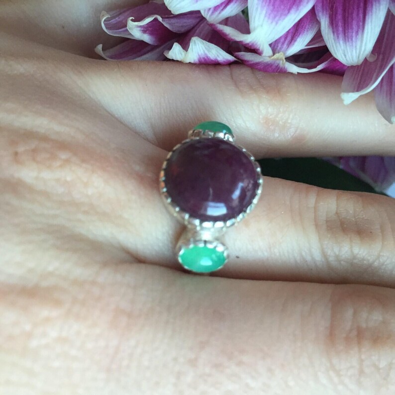 Ruby Ring, Natural Ruby Ring, Natural Chrysoprase, Red Bohemian Ring, July Ring, Red Statement Ring, July Birthstone, Solid Silver Ring image 2